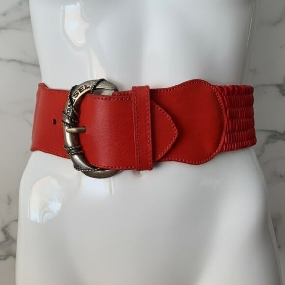 Diesel Women's Vintage Dark Red Braided Elastic Belt - Picture 5 of 12